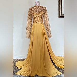Plano Bridal Gold vintage Dress Long